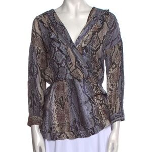 Just Cavalli Snakeskin Animal Print V-Neck Blouse